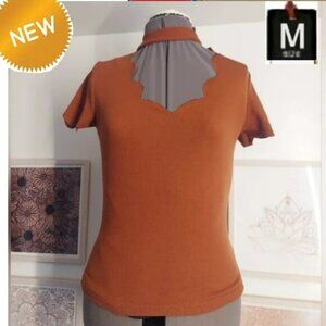 H&M Women's Rust Short Sleeve Blouse